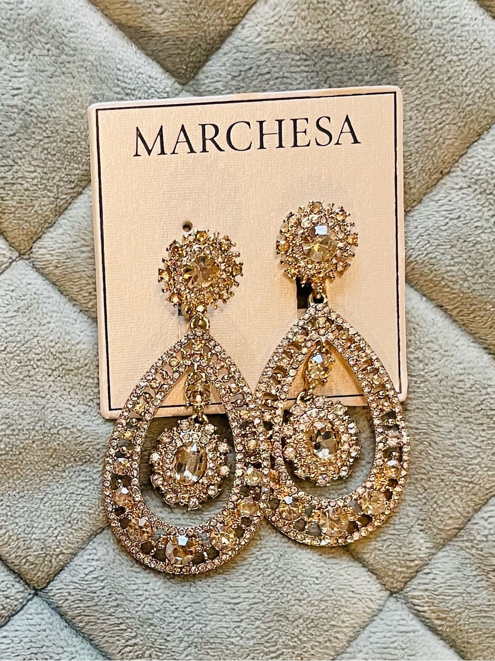 Marchesa Champagne Gold Crystal Teardrop Earrings